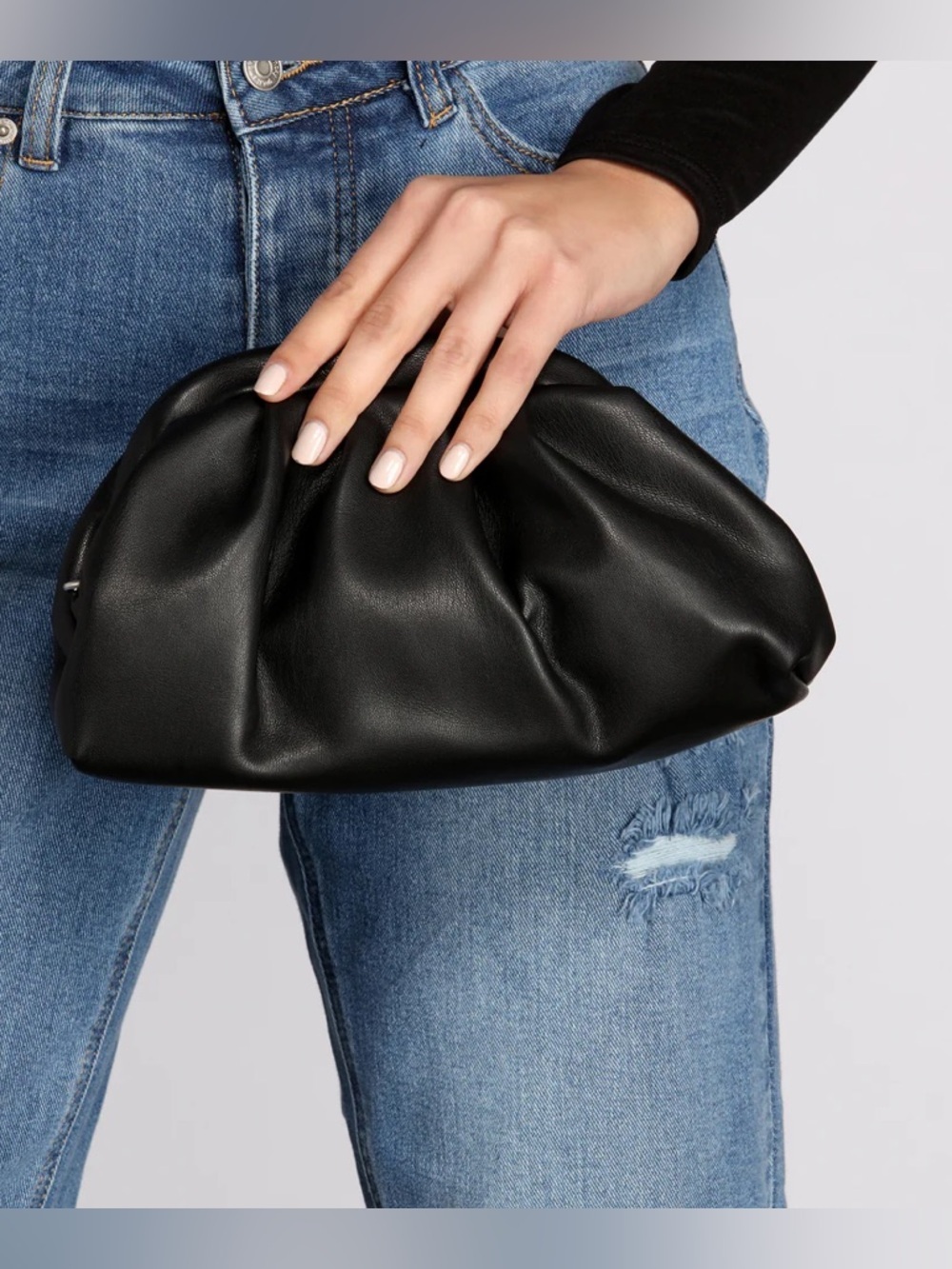 NEW Understated Leather Black Gold Removable Chain Crossbody Bag Pursh Clutch